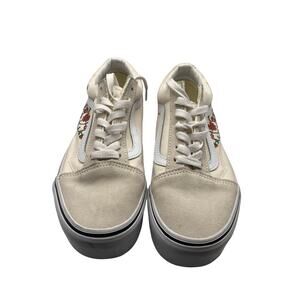 Vans Old Skool Platform Sneakers 7 Floral Embroidered Cream White Skate Shoes
